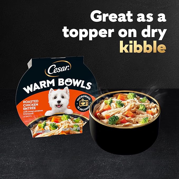 Cesar Warm Bowls Wet Dog Food Roasted Chicken Entrée, 2.7 oz. Trays (10 Count, Pack of 1)