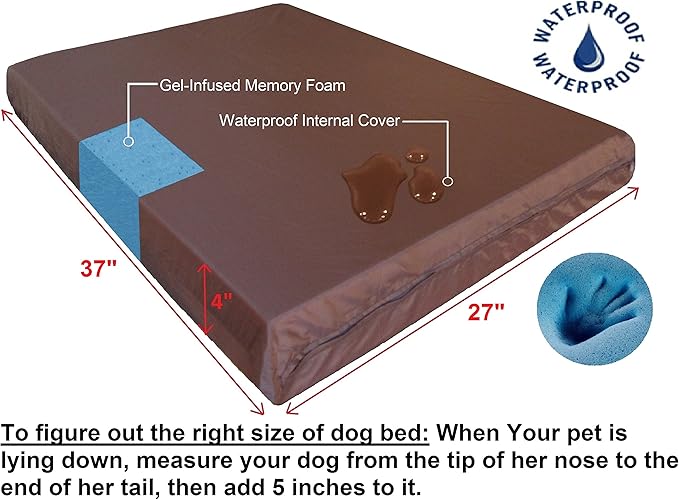 Dogbed4less Medium Large Orthopedic Dog Bed with Memory Foam for Pet, Waterproof Liner with Strong Nylon Blue External Cover, 37X27X4 Inches