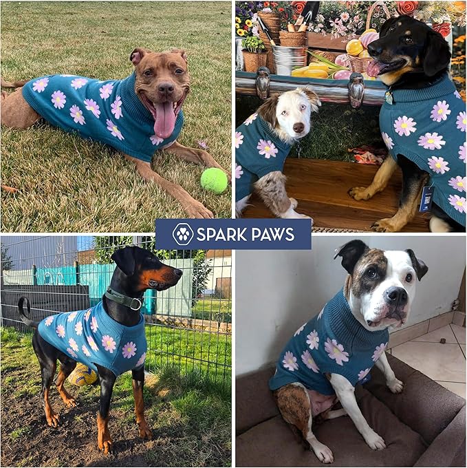 Spark Paws Knit Dog Sweater – Ultra Soft Warm Winter Dog Sweater for Small, Medium & Large Dogs – Stretch Fit Pet Sweater for French Bulldog, Pitbull, Girl & Boy Dogs Jacket, (Flower,S)