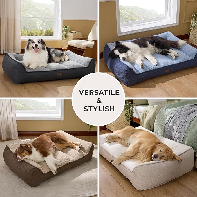 Bedsure XL Orthopedic Dog Beds Large Sized Dog - Extra Thick Supportive Dogs Couch with Waterproof Washable Cover, Extra Large Comfort Pet Bed Sofa with Soft Plush Sherpa and Nonskid Bottom, Beige