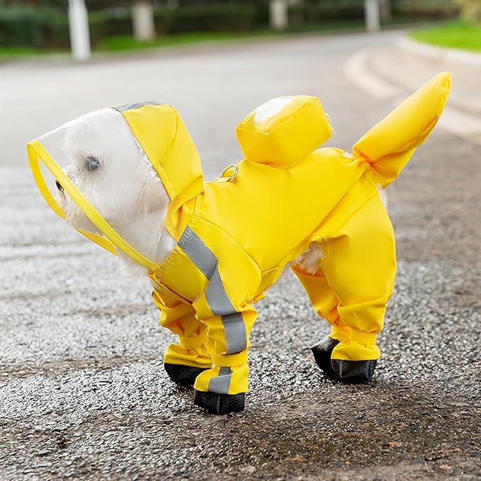 Small Dog Raincoat with Legs, Ideal for Teddy Bears, Waterproof Full Coverage with Mini Backpack, Reflective Hoodie and Detachable Tail (Yellow, X-Large(Suggest Weight 13.2-16.6lb))