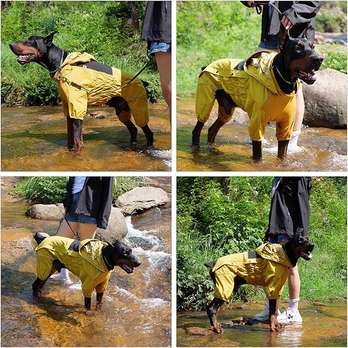 LOVELONGLONG Fleece-Lined Dog Raincoat with Removable Hood – Waterproof Winter Full Body Dog Jacket – Windproof Snowproof Cold-Weather Suit – Yellow-F XXS