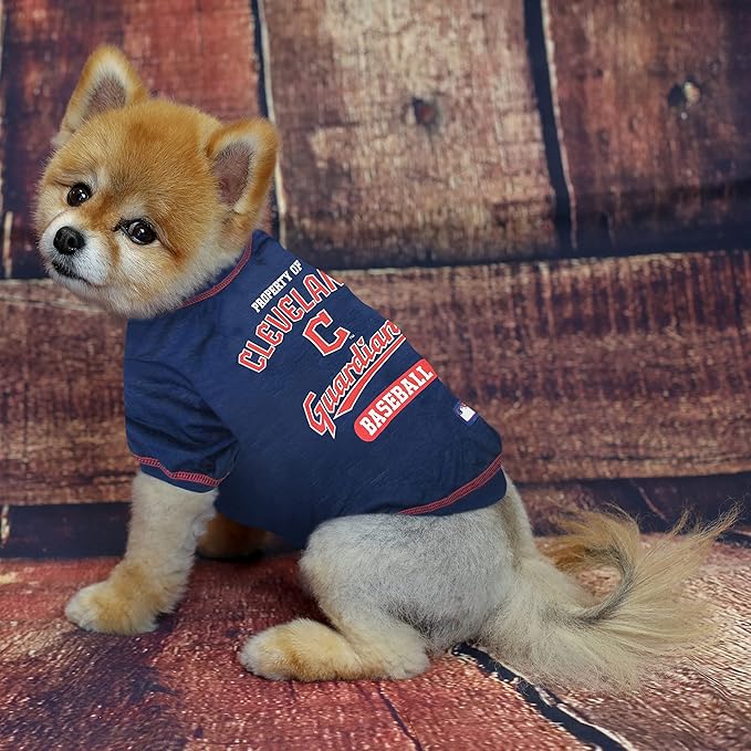 MLB Tee Shirt for Dogs & Cats - Cleveland Guardians Dog T-Shirt, Large.