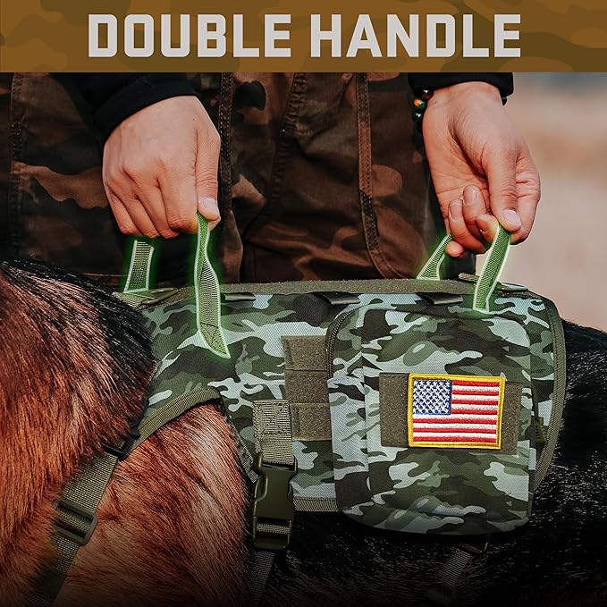 Forestpaw Dog Harness Medium Sized,Tactical Dog Harness with Handle,No Pull Military Style Service Dog Vest with Pockets Adjustable for Medium Large Dogs,Camouflage Green,Chest 21.5-45"