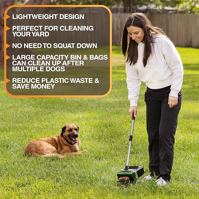 Neater Pet Brands Lift N’ Bag 2.0 Dog Pooper Scooper with Bag Attachment & 27" Pole for Small to Large Dogs, New & Improved Design, 15 Refill Bags, Heavy Duty Dog Poop Scooper for Yard, One-Hand Use