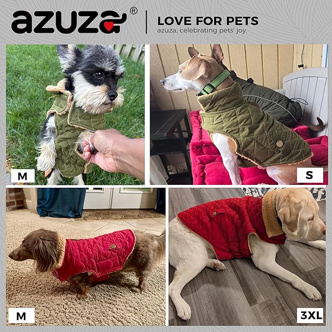 azuza Dog Jacket Waterproof & Windproof Dog Coat for Small Dogs with Thick Fleece, High Collar with Leash Hole, Adjustable Velcro & Elastic Belly, Navy M