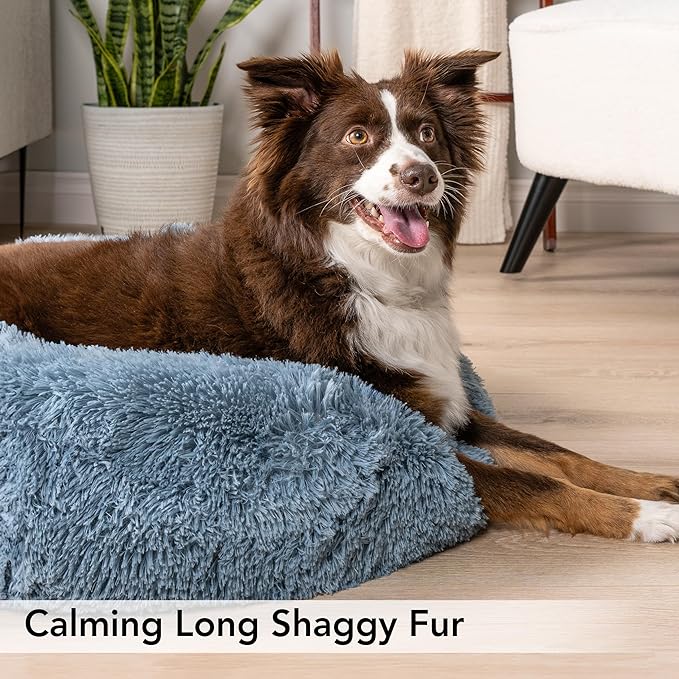 PetAmi Calming Dog Bed for Small Medium Dog Cat, Round Donut Washable, Fluffy Faux Fur Plush Cuddler Pet Kitten Cushion, Anti-Slip, Fits up to 45 lbs, 30 inch, Dusty Blue