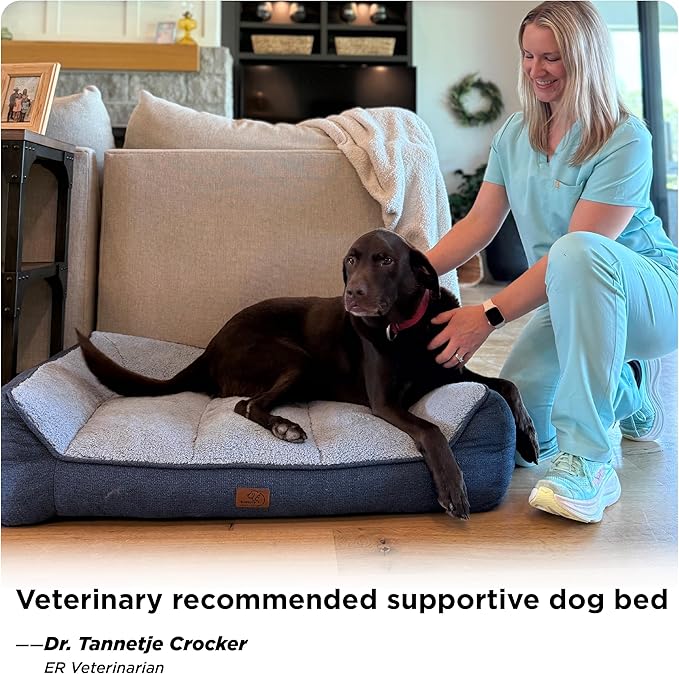 Bedsure Orthopedic Dog Beds Large Medium Sized Dog - Extra Thick Supportive Medium Dogs Bed with Waterproof Washable Cover, Comfort Pet Bed Sofa with Soft Plush Sherpa and Nonskid Bottom, Brown, 35"