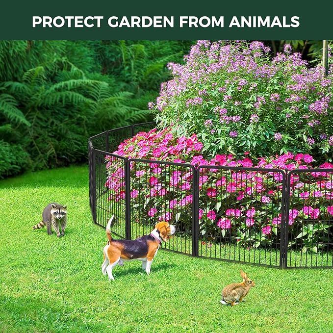 FXW Garden Fence Outdoor for The Yard – 40in(H) x 109.4ft(L) Heavy Duty Metal Animal Barrier for Dog and Rabbit, Decorative Dog Fence, 48 Panels, Black