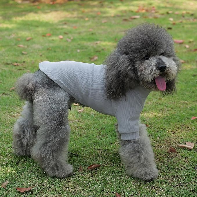Lovelonglong Ribbed Dog T-Shirt Cotton Knitted Dog Sweaters for All Season Pet T-Shirts for Large Medium Small Dogs Dark Gray M