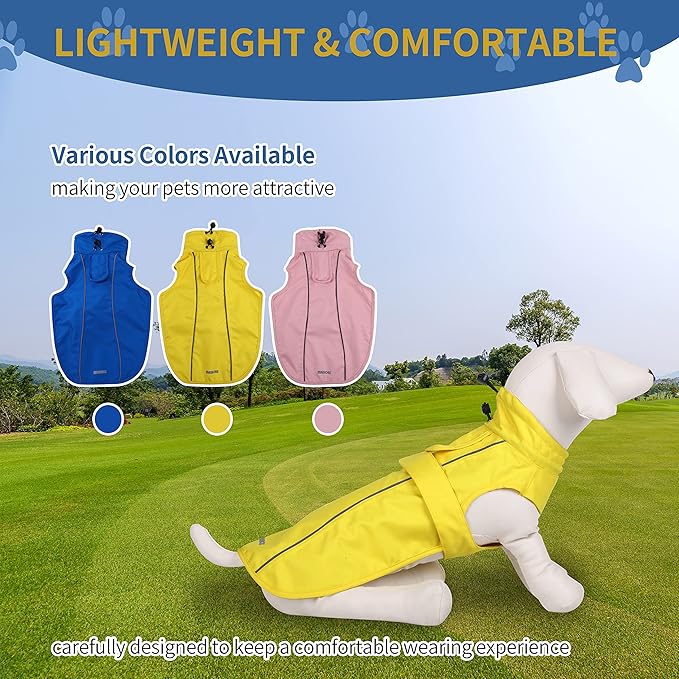 Waterproof Dog Raincoat with Reflective Strip, Adjustable Breathable Rain Coat Jacket with Leash Hole for Dogs (Blue, Small)