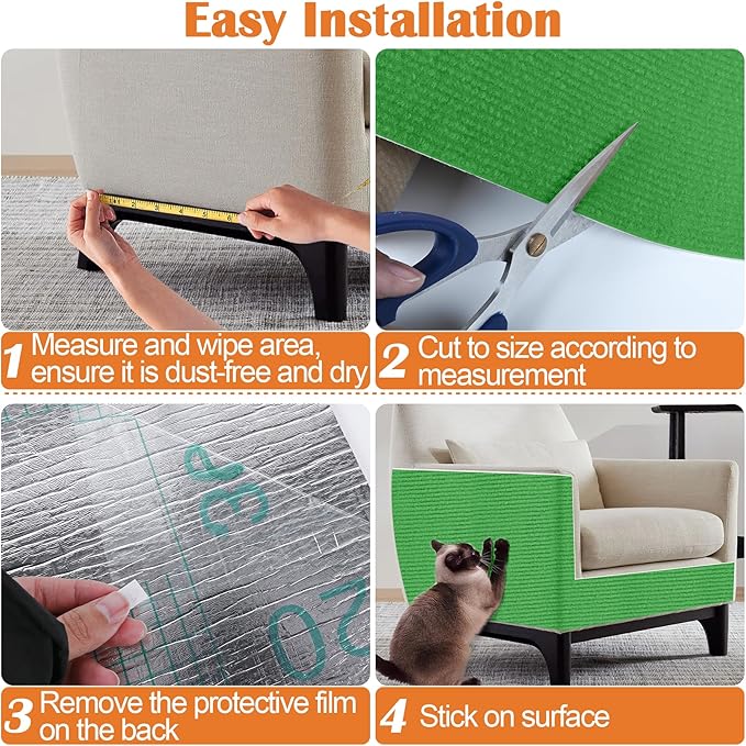 Cat Scratch Furniture Protector - 100" x 17" Trimmable Self-Adhesive Cats Claws Scratch Pads, DIY Cat Climbing Couch Protector for Scratch Post Cat Tree Replacement Indoor (Green)