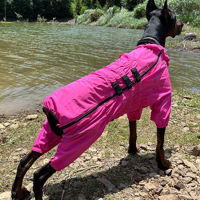 Dogs Waterproof Jacket, Lightweight Waterproof Jacket Reflective Safety Dog Raincoat Windproof Snow-Proof Dog Vest for Small Medium Large Dogs Rosered XXL