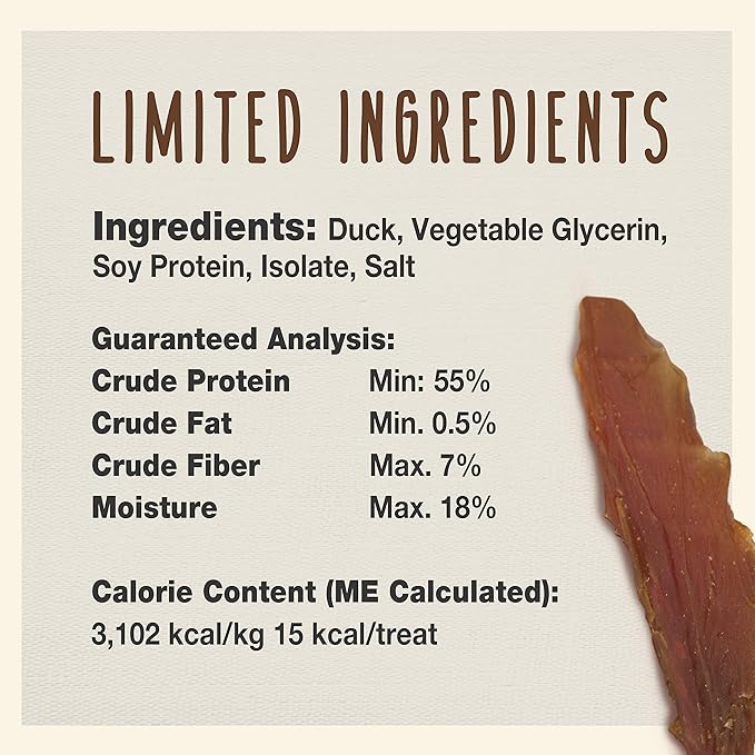 Cadet Gourmet Duck Breast Jerky Dog Treats, Healthy, Long-Lasting High-Protein Training Treats for Small & Large Dogs, 14 oz.