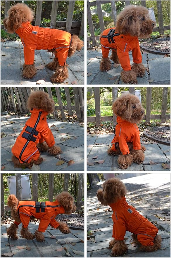 Dogs Waterproof Jacket, Lightweight Waterproof Jacket Reflective Safety Dog Raincoat Windproof Snow-Proof Dog Vest for Corgis Dachshund Small Medium Large Dogs Orange D-L