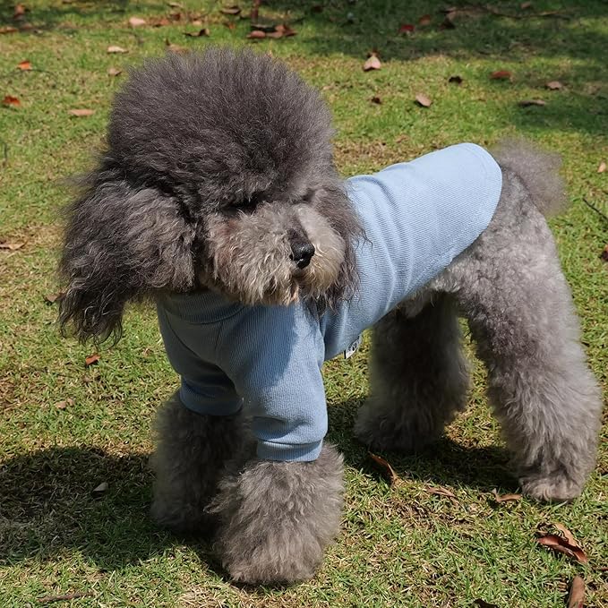 Lovelonglong Ribbed Dog T-Shirt Cotton Knitted Dog Sweaters for All Season Pet T-Shirts for Large Medium Small Dogs Grayish Blue 2XL