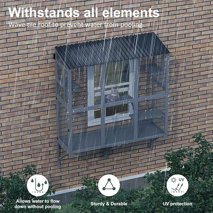 Cat Catio, Window Catio for Multiple Indoor Cats with 4 Jump Platforms, Cat Window Perch for Playing, Sunbathing, Napping, Waterproof Window Box Enclosure for Safely Enjoying Outdoor Sights