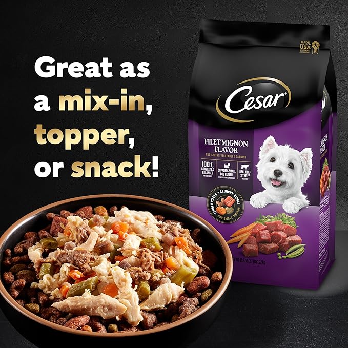 Cesar Simply Crafted Adult Wet Dog Food Meal Topper, Chicken, Duck, Purple Potatoes, Pumpkin, Green Beans & Brown Rice and Chicken, Carrots, Barley & Spinach Multipack, 1.3oz (8 Count, Pack of 1)