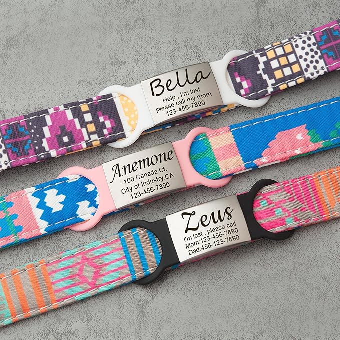 Anavia Slide On Silent Pet ID Tags, S/M/L/XL Personalized Multi-Color Silicone Band Cat Dog Name Tags, Customized Engraved Stainless Steel, Chew-Proof Quiet Dog Collar Tags (Medium, White)