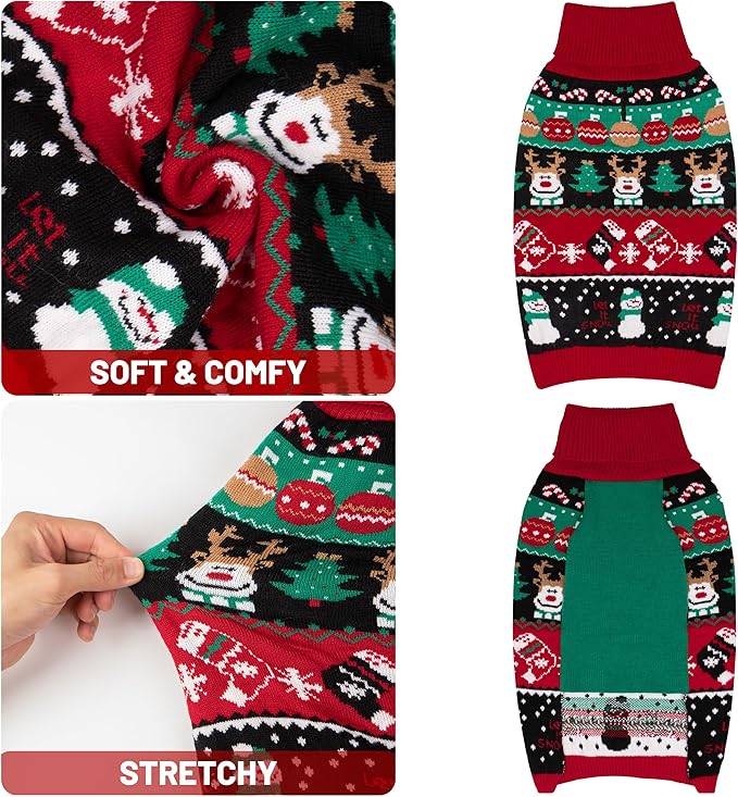 cyeollo Dog Christmas Sweater, Dog Winter Clothes for Small Dogs Turtleneck Warm Puppy Sweater with Leash Hole Soft Xmas Sweaters Female & Male Appeal, M