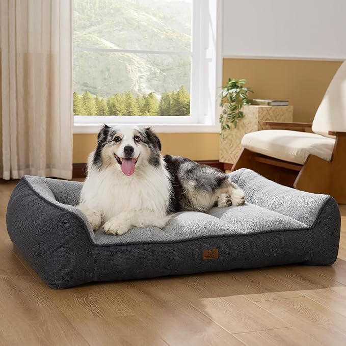 Bedsure XL Orthopedic Dog Beds Large Sized Dog - Extra Thick Supportive Dogs Couch with Waterproof Washable Cover, Extra Large Comfort Pet Bed Sofa with Soft Plush Sherpa and Nonskid Bottom, Grey, 42"