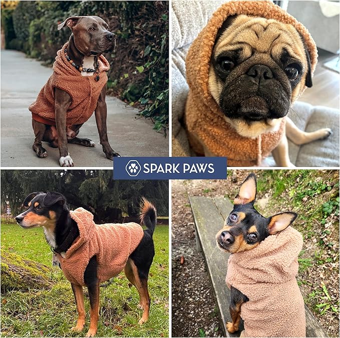 Spark Paws Teddy Dog Sweater, Sherpa Vest with Warm Fleece Lining, Winter Coat Suitable for Small Medium Large XL XXL Breeds - Brown - XL