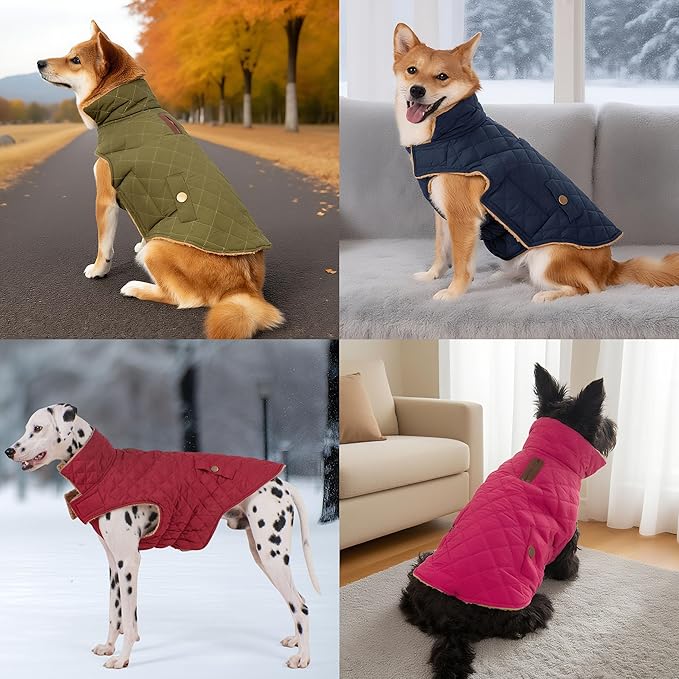 Dog Coat, Warm Soft Dog Winter Coats for Small Dogs, Waterproof Windproof Dogs Adjustable Jacket with Fleece Lined Turtleneck Doggy Snowsuit with Leash Hole, Rose Red Large