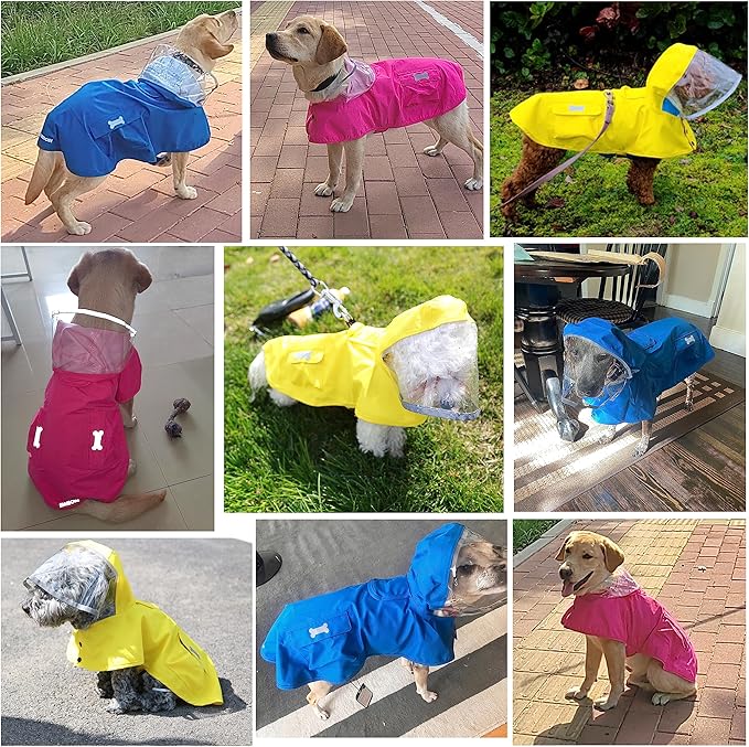 Waterproof Dog Raincoat, Adjustable Reflective Lightweight Pet Rain Clothes with Poncho Hood(X-Large,Black&White)